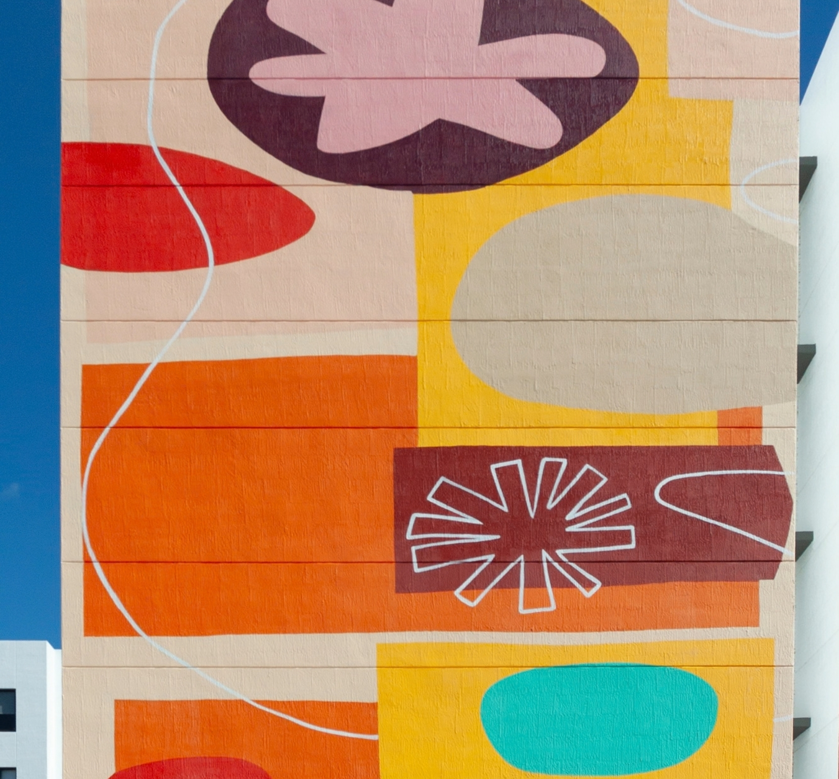Close-up of colorful abstract mural artwork at Old Cutler Village Phase 2